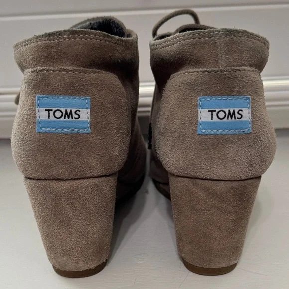TOMS Taupe Suede Lace-Up Wedge Bootie - Picture 3 of 7